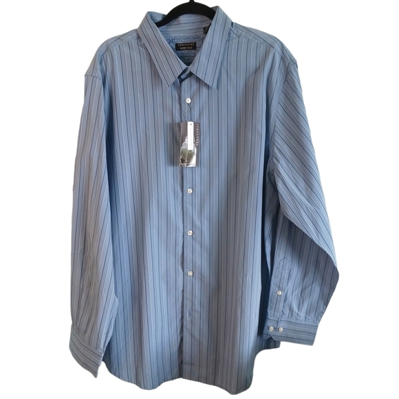 Size XXL Structure Premium Woven Mens Dress Shirt  NWT Blue Striped Business - Picture 1 of 5